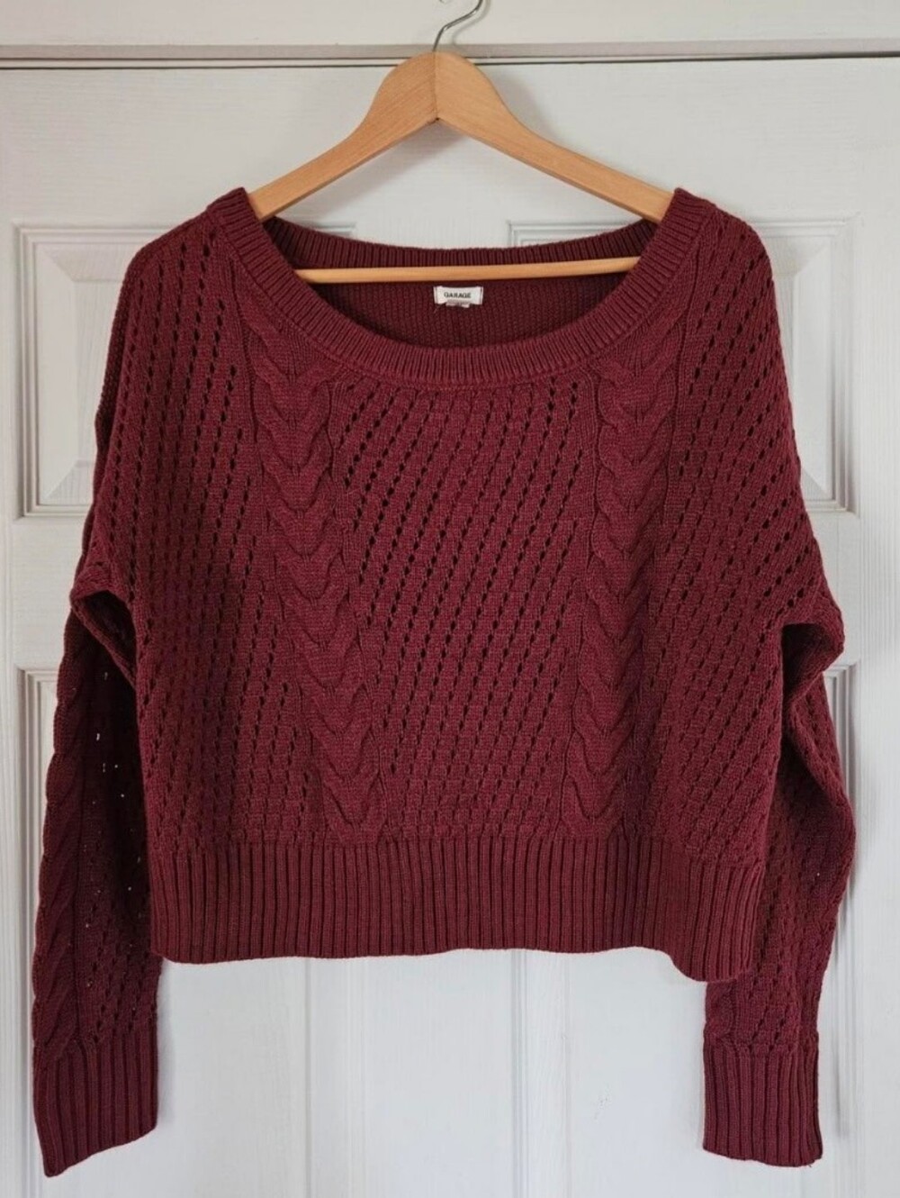 GARAGE Maroon Open Cable Knit Cropped Sweater NWT XS